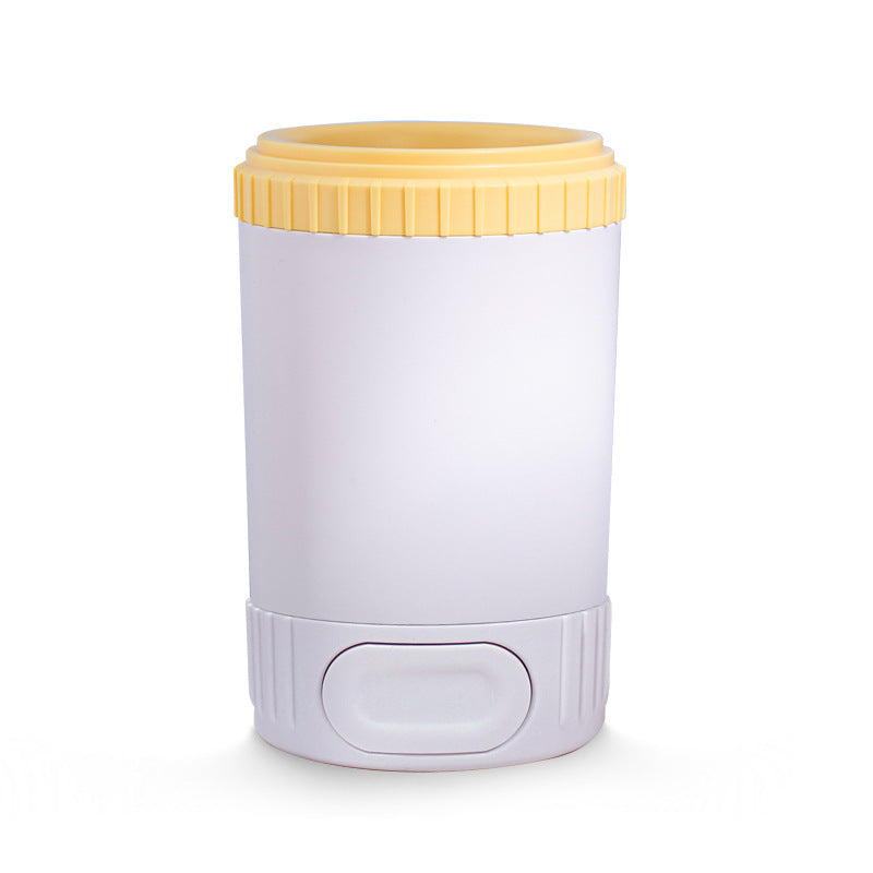 Vaso limpiador de patas para perros blanco con tapa amarillo 