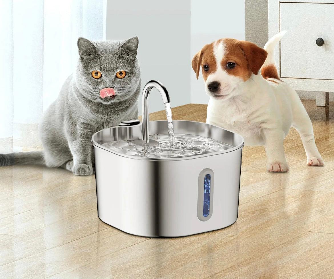 Fuente de Agua Automática 2,2 L de Acero Inoxidable para Perros y Gatos con Sensor Inteligente