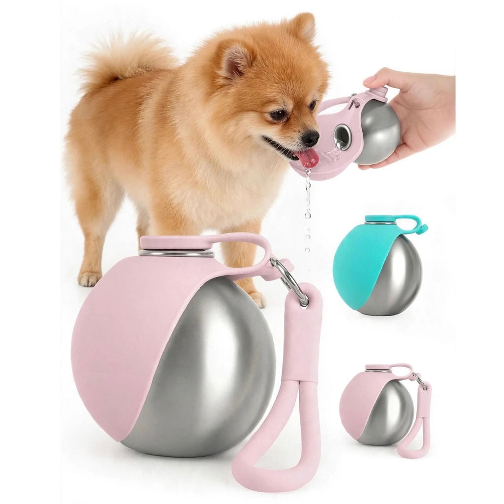Botella portátil para perros color turquesa y rosa 285ml set
