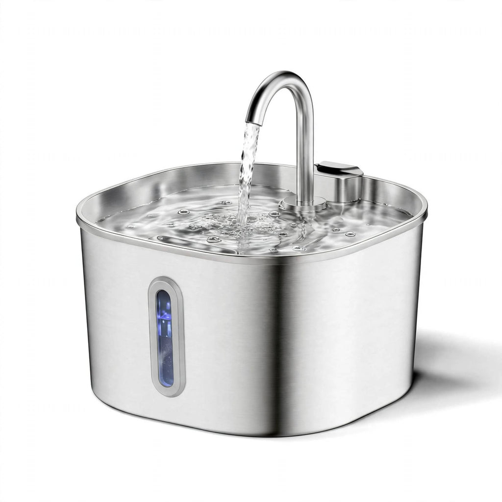 Fuente de agua automática para gatos y perros de acero inoxidable 2.2L con grifo y filtro - VivaTrend