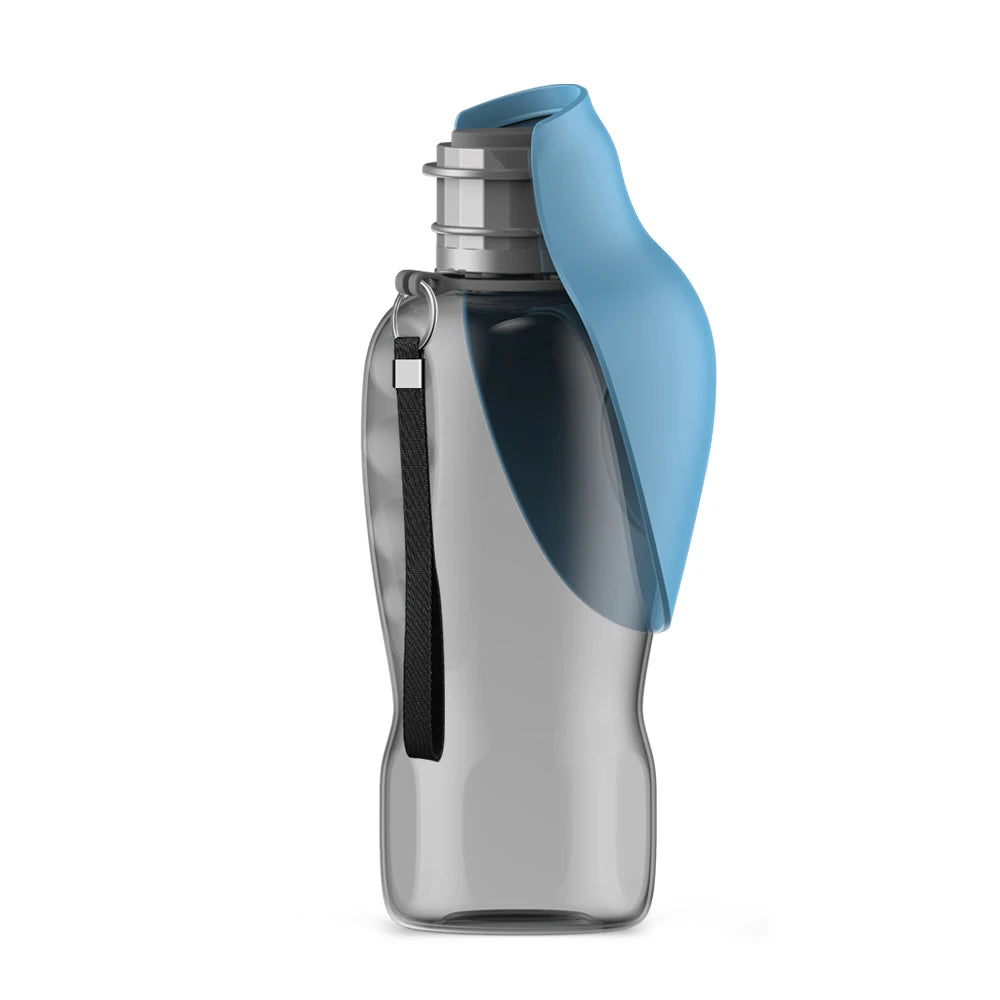 Botella paseo perro 800ml azul con bebedero plegado