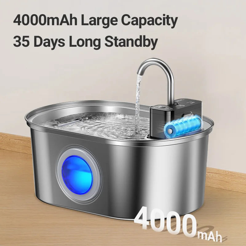 Fuente de Agua para Gatos ROJECO 3.2L de Acero Inoxidable- Automático y Silenciosa