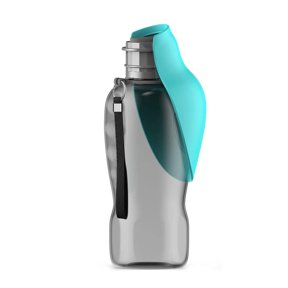 Botella paseo perro 800ml Turquesa con bebedero plegado