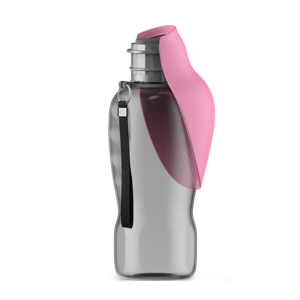 Botella paseo perro 800ml Rosa con bebedero plegado