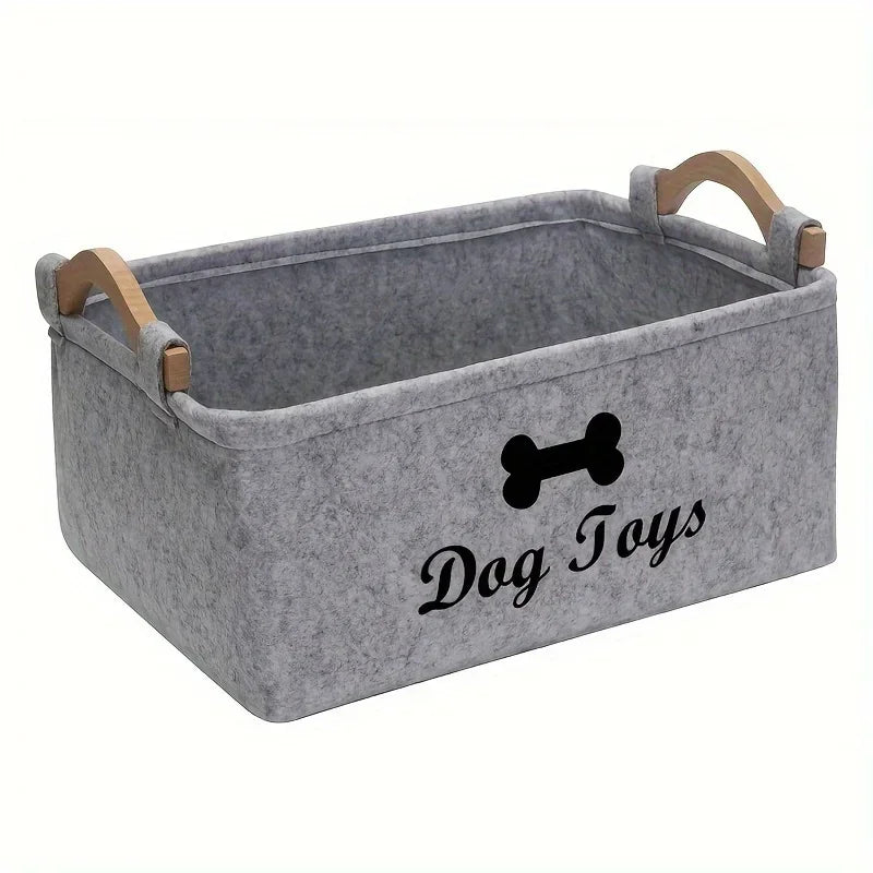 Cesta gris  organizadora para juguetes mascotas 
