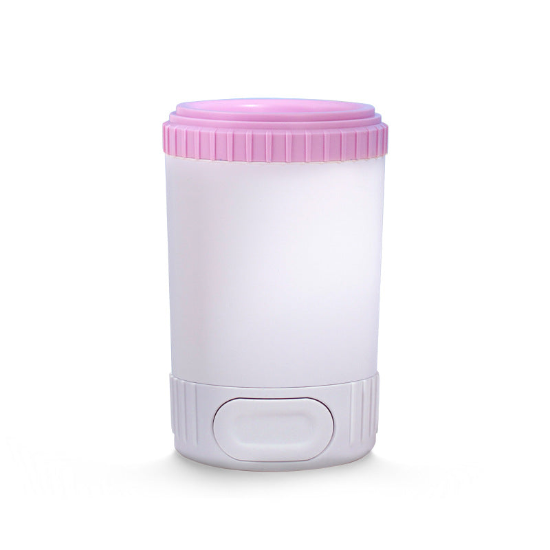 Vaso limpiador de patas para perros blanco con tapa rosa